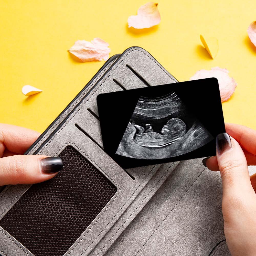 Custom Photo Engraved Ultrasound Wallet Card New Dad Pregnancy Gift - soufeelau