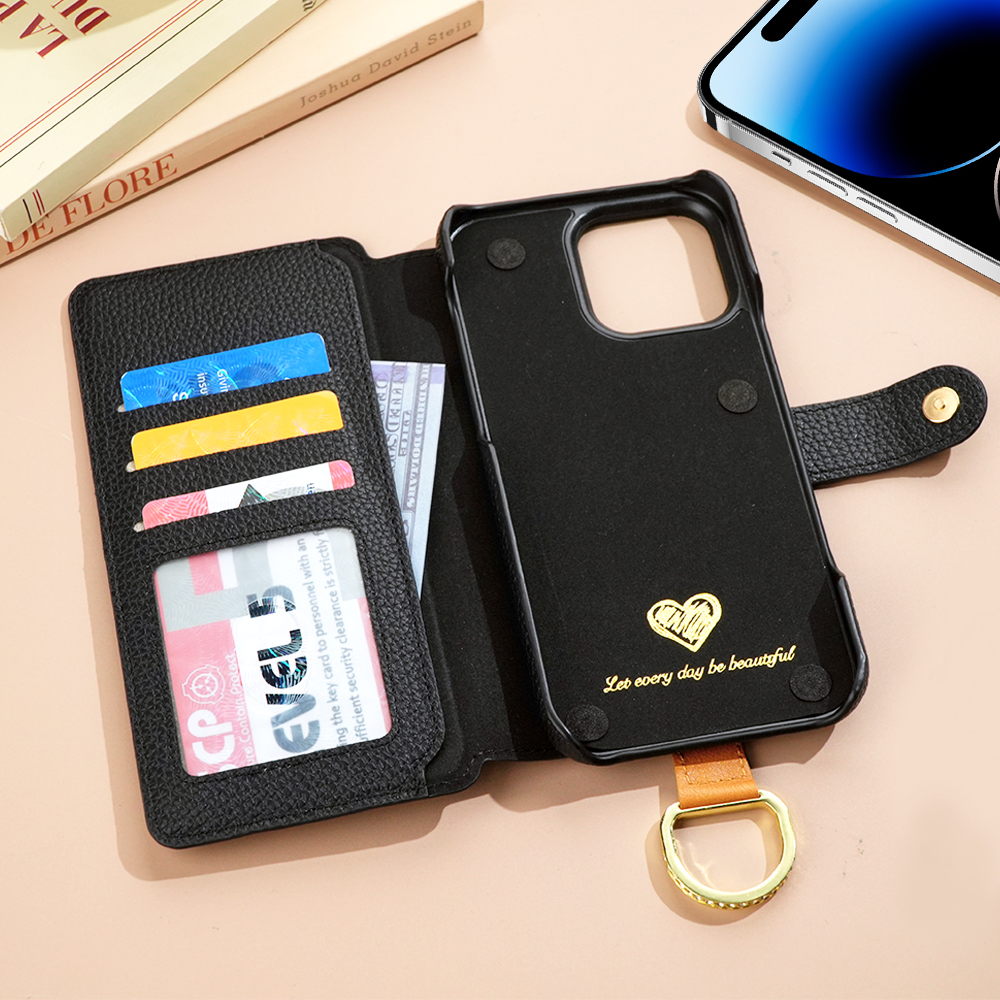 Personalized Birth Flower Name Leather Flip Wallet Phone Case with Card Holder - soufeelau