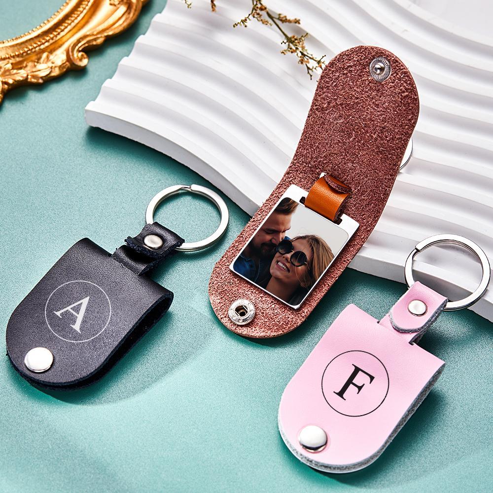 Custom Photo Engraved Keychain Simple Leather Fashion Gifts - soufeelau