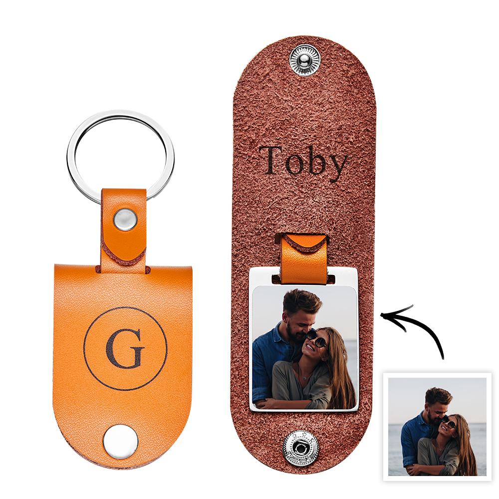 Custom Photo Engraved Keychain Simple Leather Fashion Gifts - soufeelau