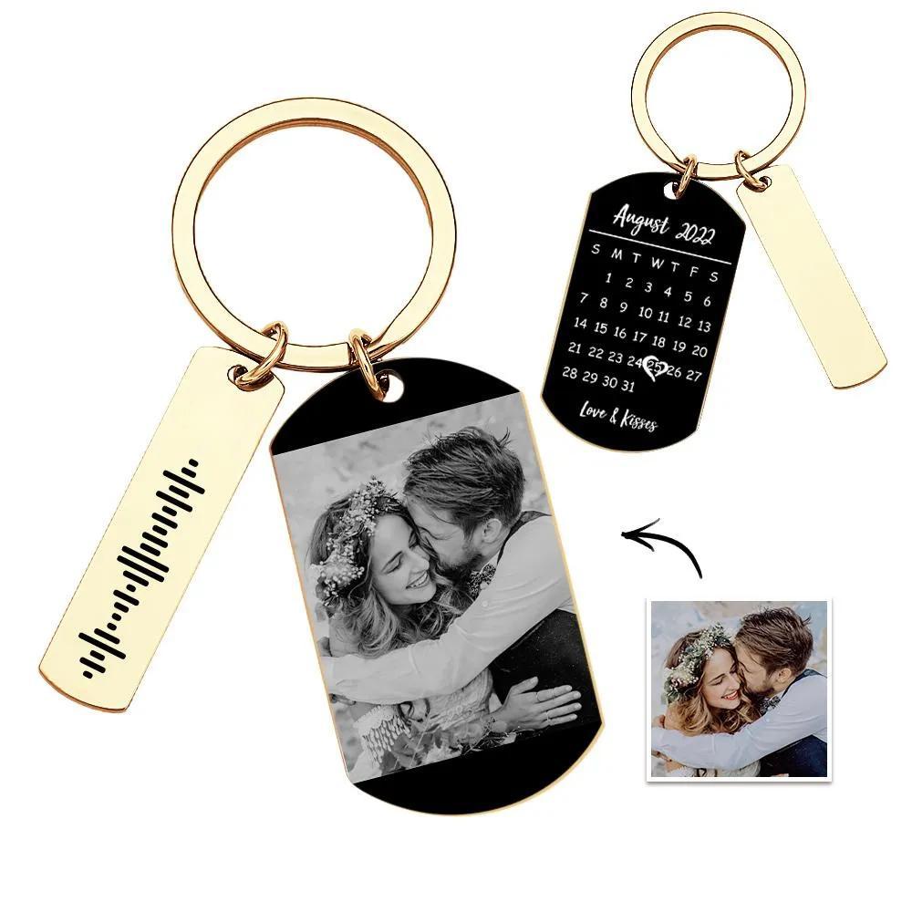 Personalized Music Calendar Keychain Custom Picture & Music Song Code Couples Photo Keyring Gifts for Valentine's Day - soufeelau