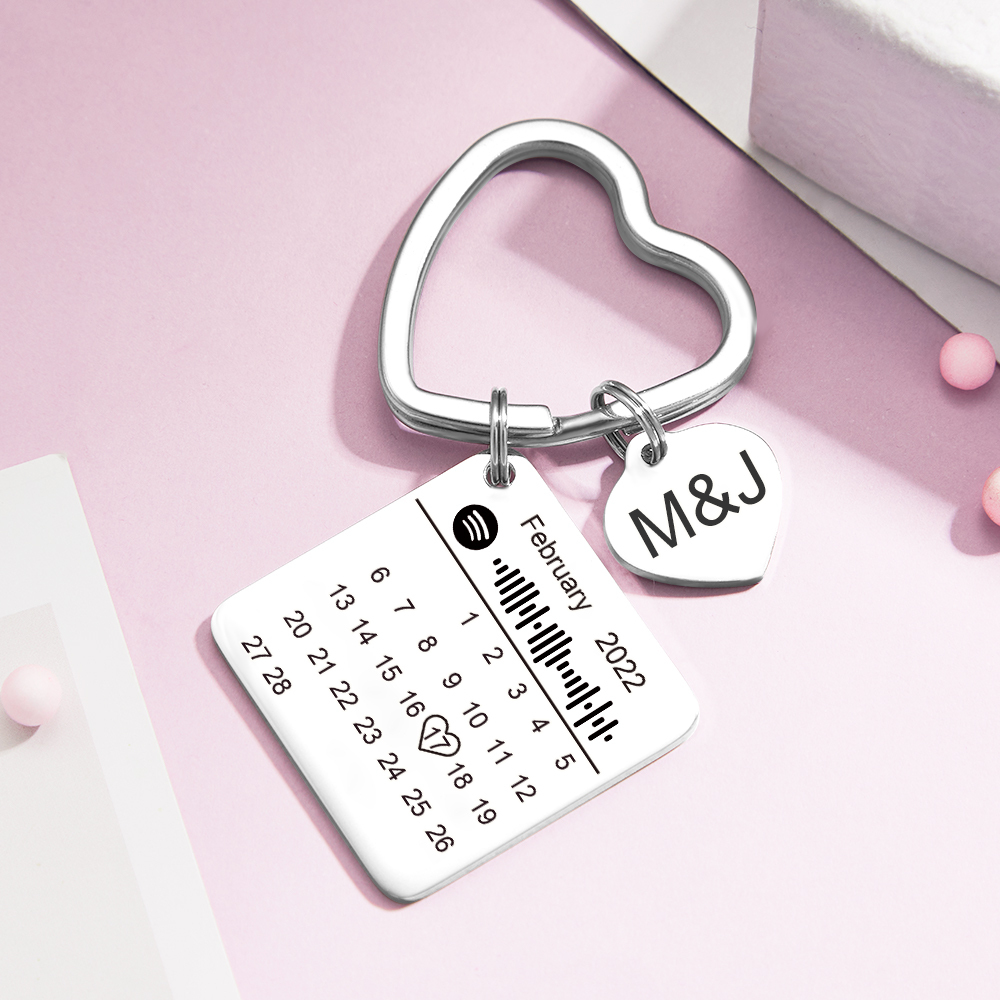 Custom Spotify Calendar Custom Calendar Photo Keychain Anniversary Gifts Heart Shape Keychain Couple Gift - soufeelau