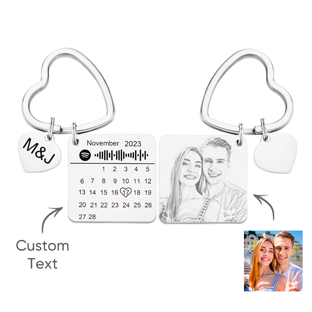 Custom Spotify Calendar Custom Calendar Photo Keychain Anniversary Gifts Heart Shape Keychain Couple Gift - soufeelau