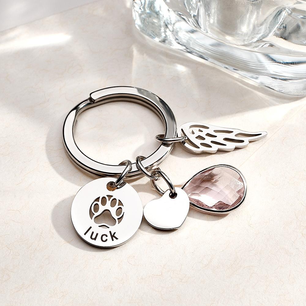 Custom Engraved Birthstone Keychain Memorial Gift for Pet Lover - soufeelau