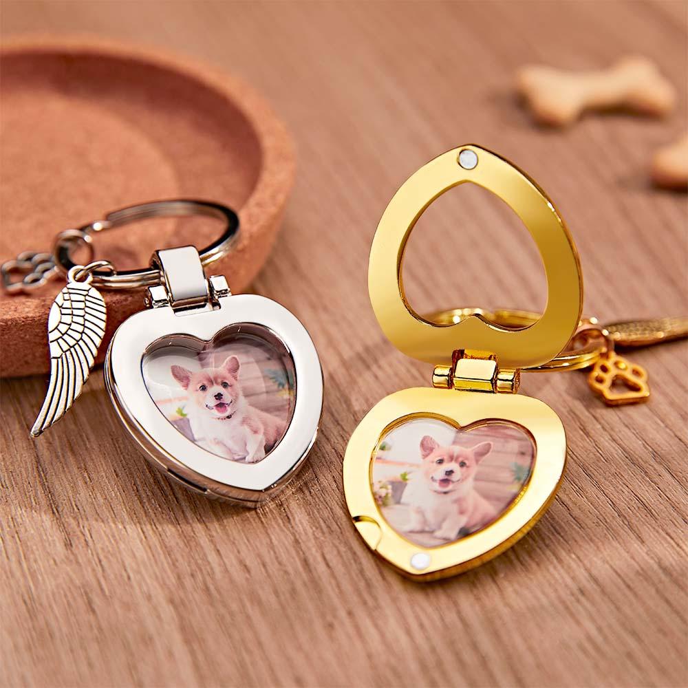 Custom Photo Keychain with Angel's Wing and Paw Personalized Pet Memorial Gifts - soufeelau