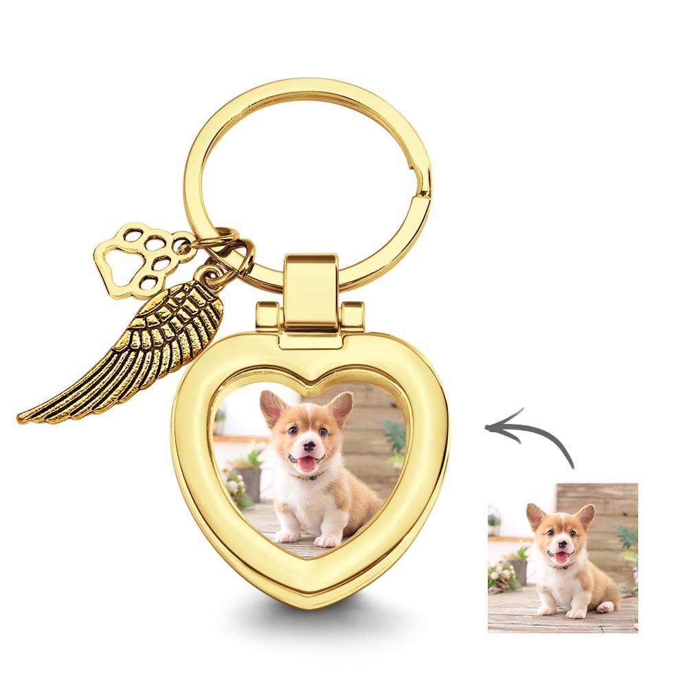 Custom Photo Keychain with Angel's Wing and Paw Personalized Pet Memorial Gifts - soufeelau