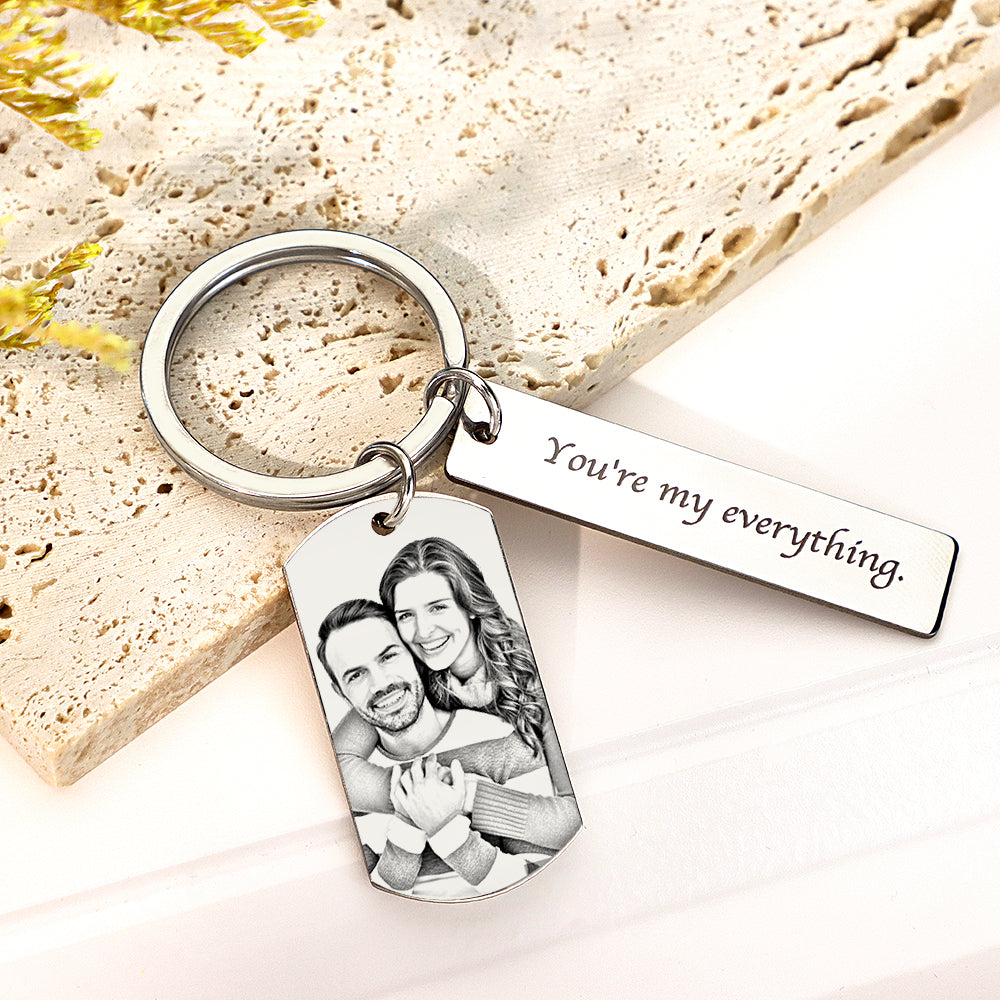 Personalized Photo Keychain With Text Unique Engraved Keychain Gifts For Couples - soufeelau