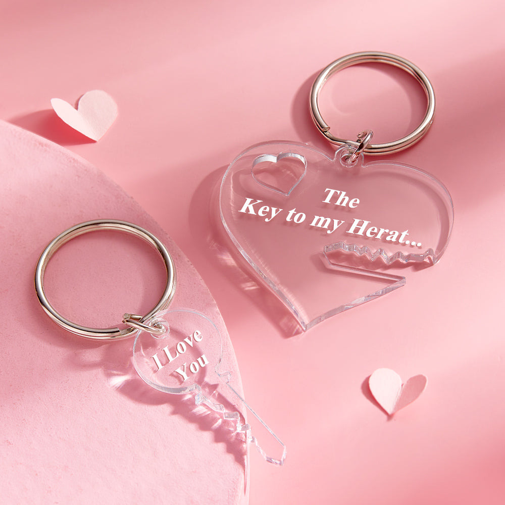 Custom Keychain Personalized Text Key to my Heart Acrylic Keychain 2 Part Keyring - soufeelau