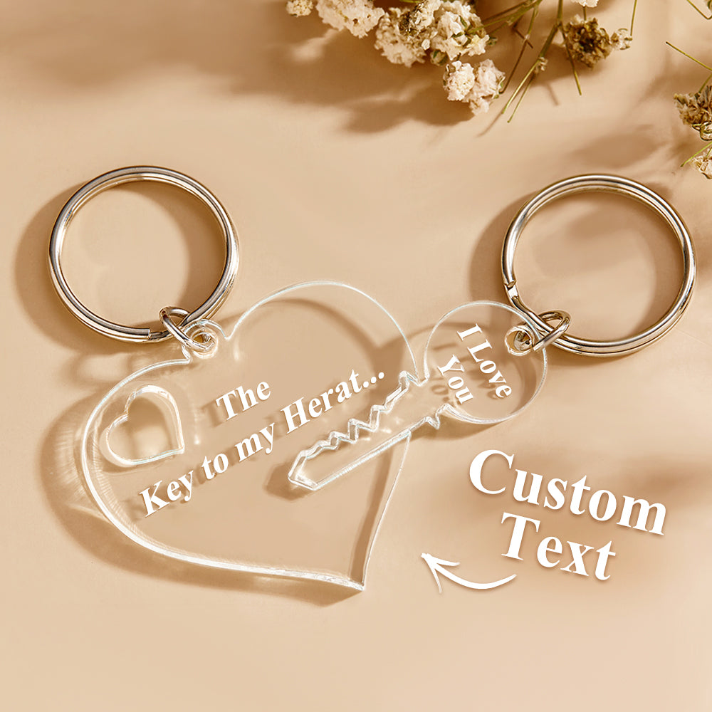 Custom Keychain Personalized Text Key to my Heart Acrylic Keychain 2 Part Keyring - soufeelau