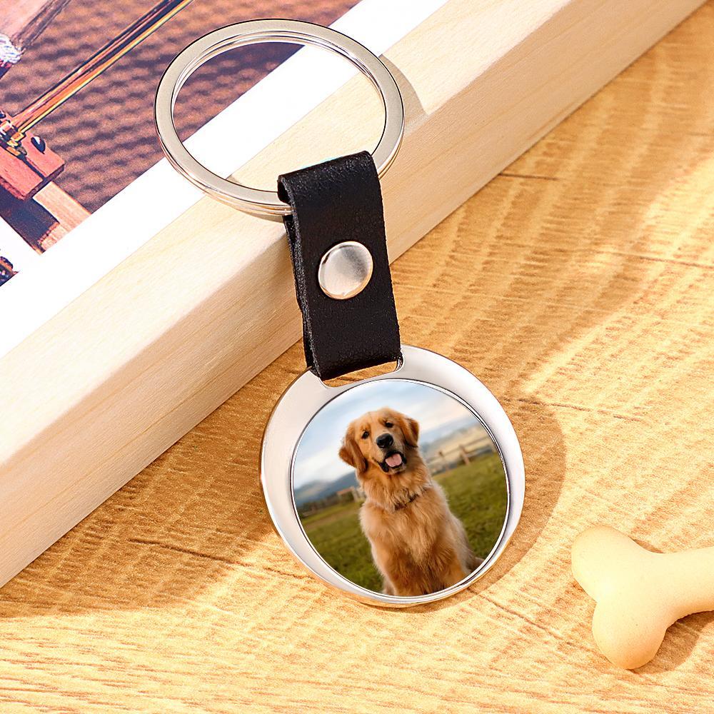 Custom Photo Keychain With Text Vintage Leather Keychain For Pet Lovers - soufeelau