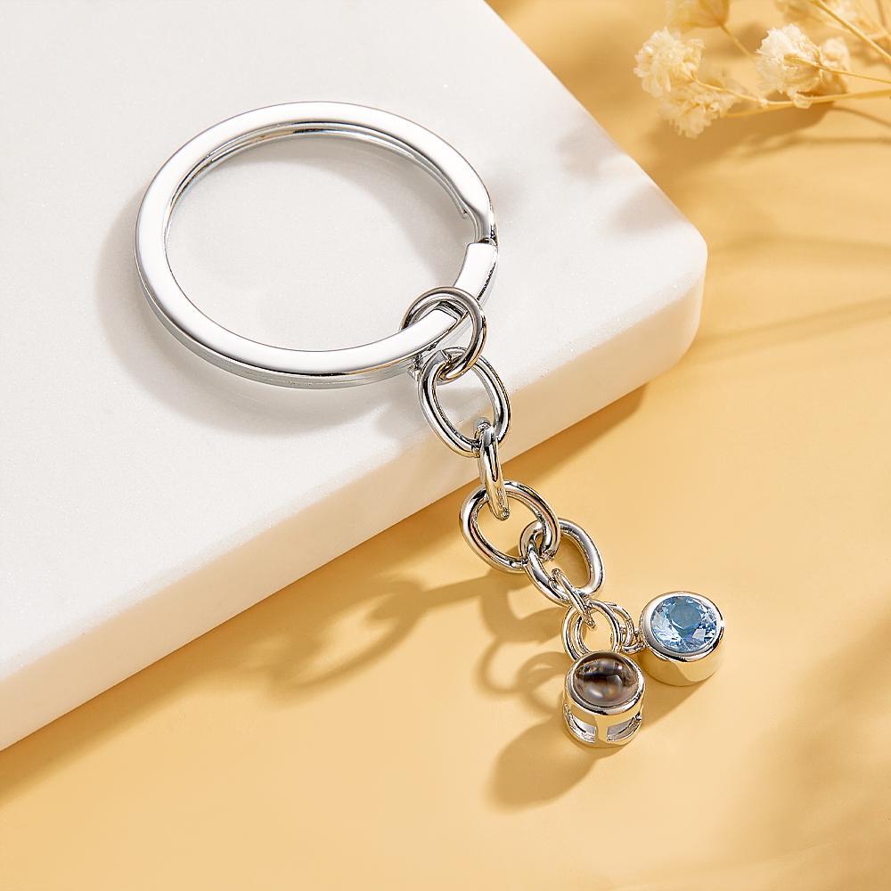 Custom Photo Projection Keychain With Birthstone Decor Pendant Anniversary Gift For Women Men - soufeelau