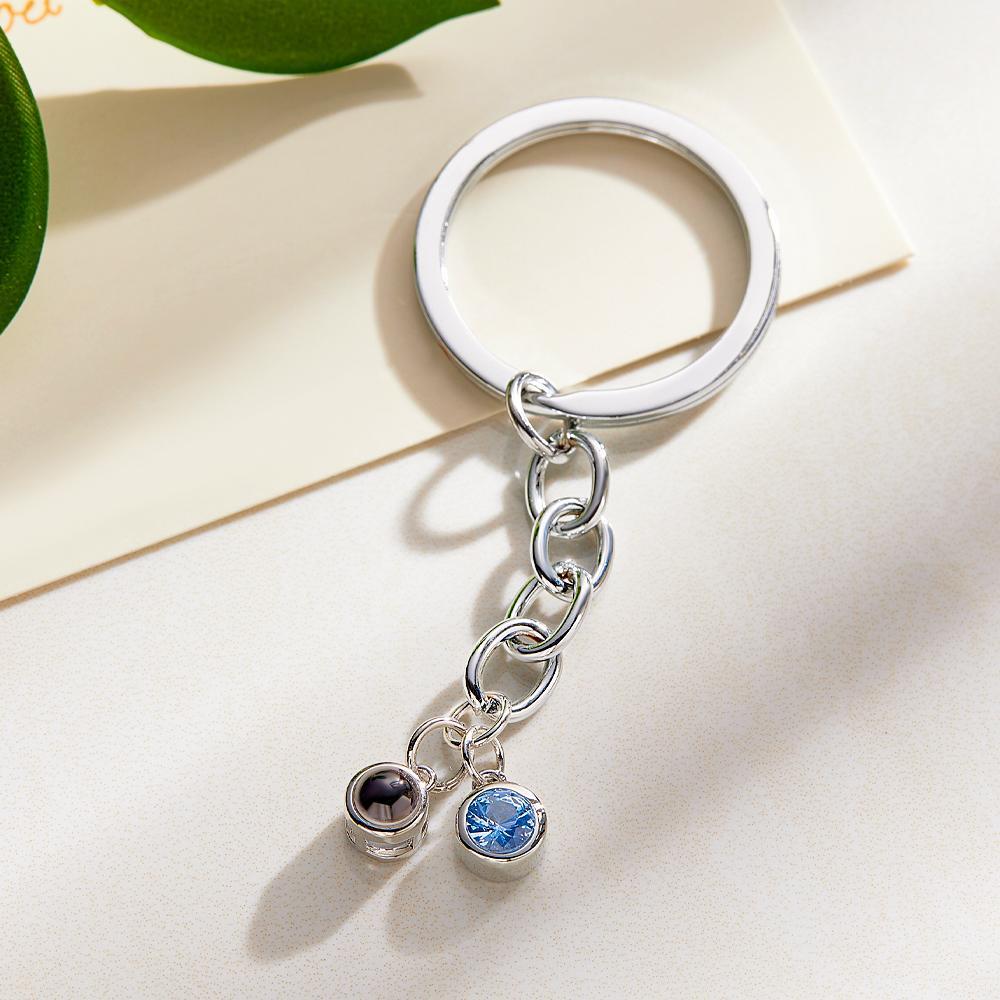 Custom Photo Projection Keychain With Birthstone Decor Pendant Anniversary Gift For Women Men - soufeelau