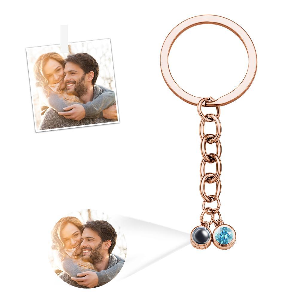 Custom Photo Projection Keychain With Birthstone Decor Pendant Anniversary Gift For Women Men - soufeelau