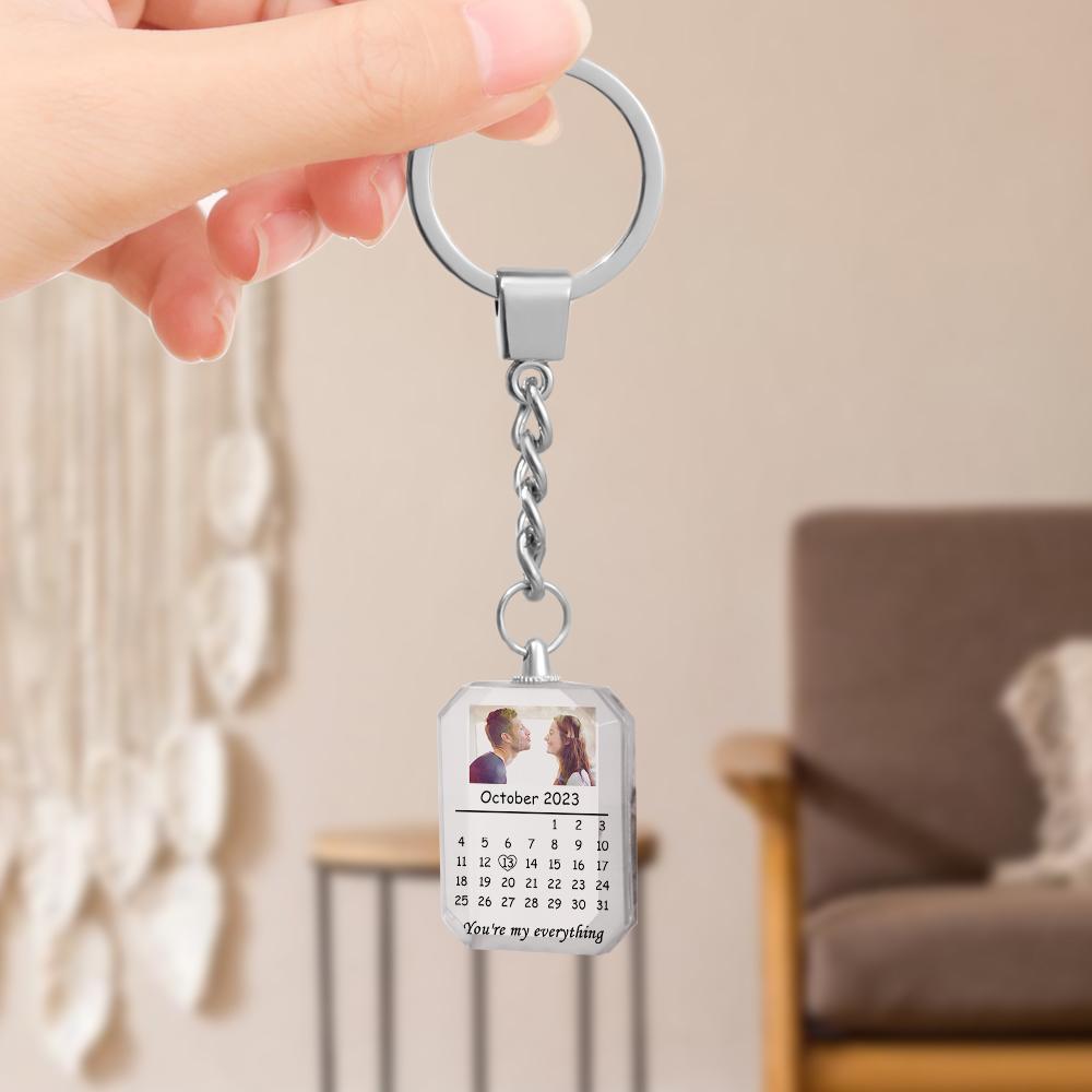 Custom Calendar Keychain Photo Engraved Crystal Keychain Valentine's Day Gifts - soufeelau