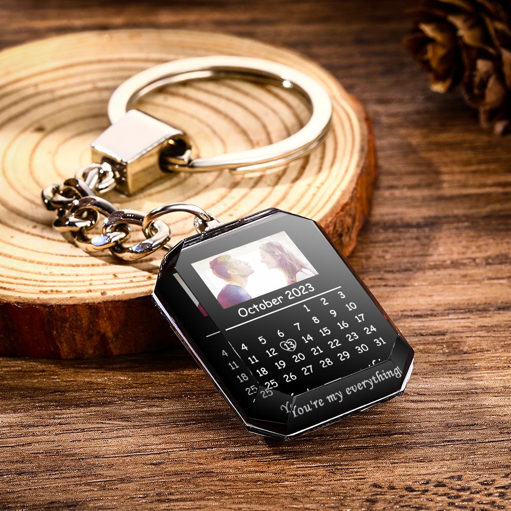 Custom Calendar Keychain Photo Engraved Crystal Keychain Valentine's Day Gifts - soufeelau