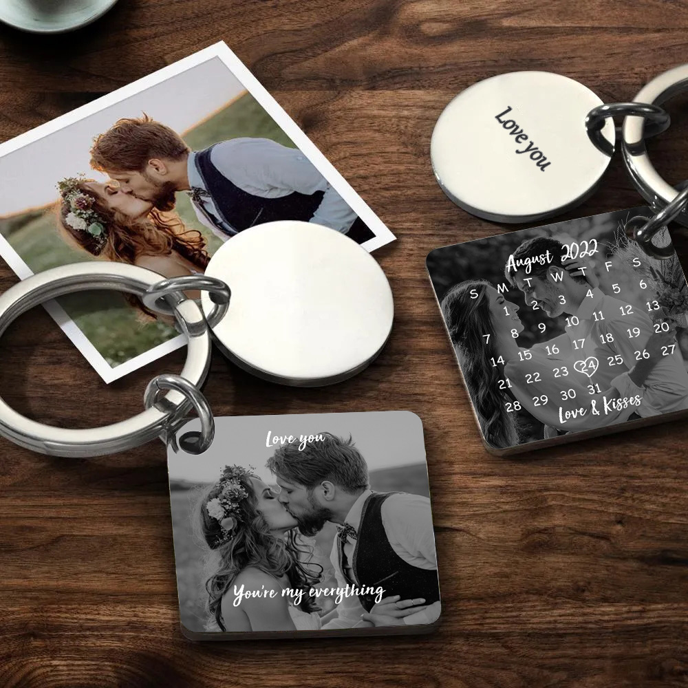 Custom Calendar Keychain Photo Engraved Keyring Anniversary gift - soufeelau