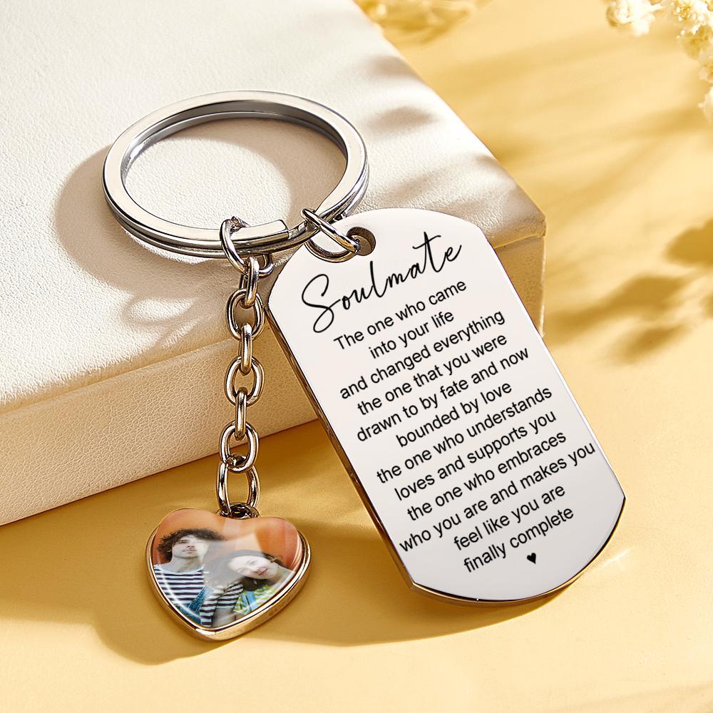 Custom Photo Engraved Heart Keychain Personalized Handmade Keyring Anniversary Keychain Women Men Gifts - soufeelau
