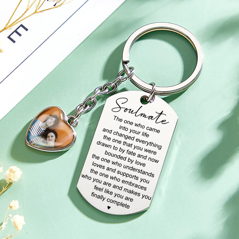 Custom Photo Engraved Heart Keychain Personalized Handmade Keyring Anniversary Keychain Women Men Gifts - soufeelau