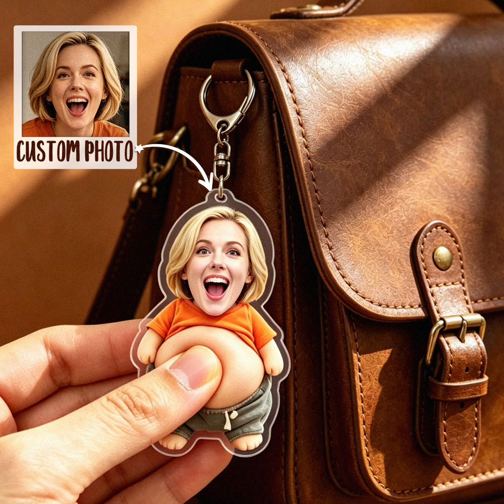Personalized Squeeze Belly Keychain with Your Face, Custom Funny Stress Toy Doll Gift for Friends & Couples, Funny Gift Idea