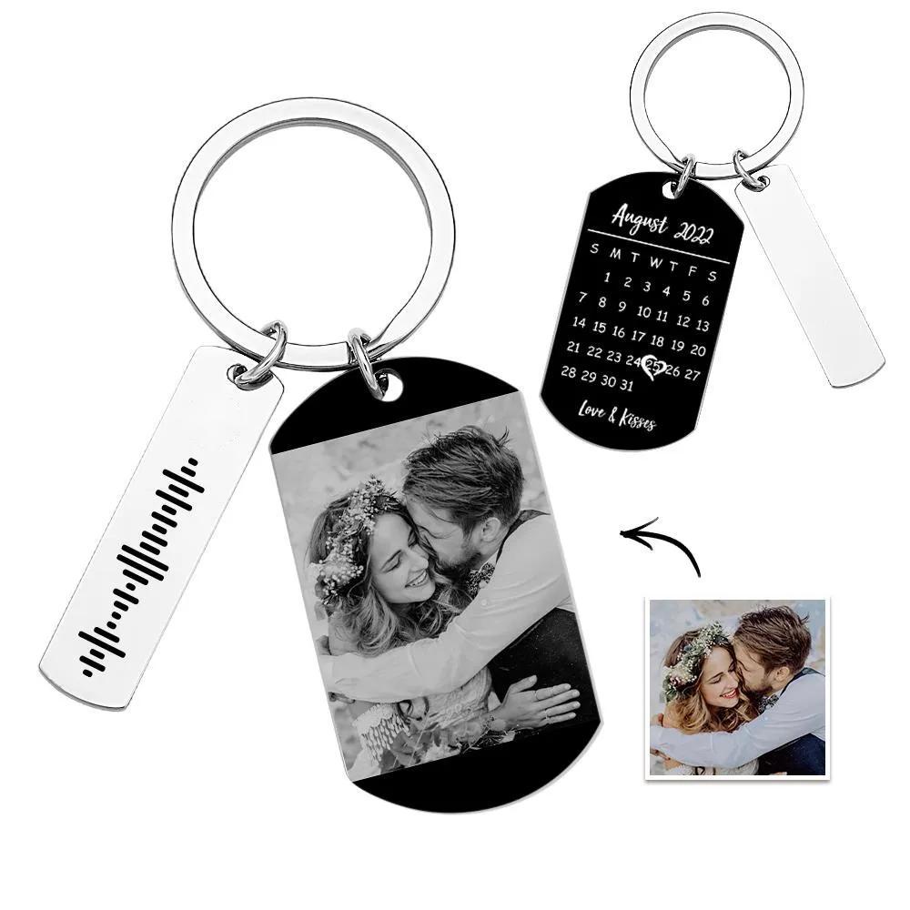 Personalized Music Calendar Keychain Custom Picture & Music Song Code Couples Photo Keyring Gifts for Valentine's Day - soufeelau