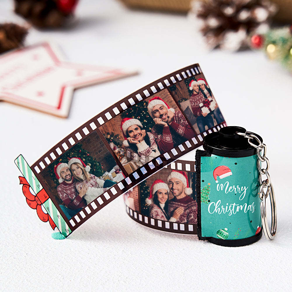 Custom Photo Film Roll Keychain Engraved Gift Box Pullable Camera Keychain Christmas Day Gift - soufeelau
