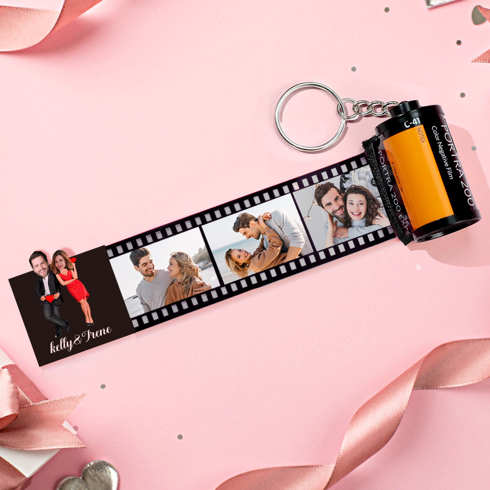 Custom Face Film Roll Keychain Personalized Photo Love Heart Camera Keychain Valentine's Day Gifts For Couples - soufeelau