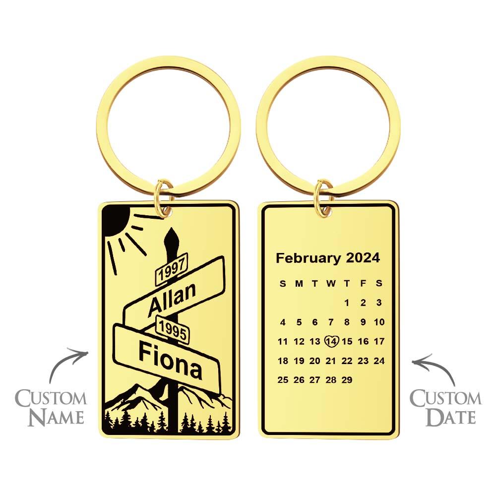 Custom Name Date Street Sign Keychain Personalized Intersection of Love Anniversary Gift For Couples - soufeelau