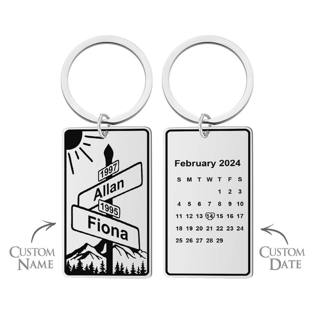Custom Name Date Street Sign Keychain Personalized Intersection of Love Anniversary Gift For Couples - soufeelau