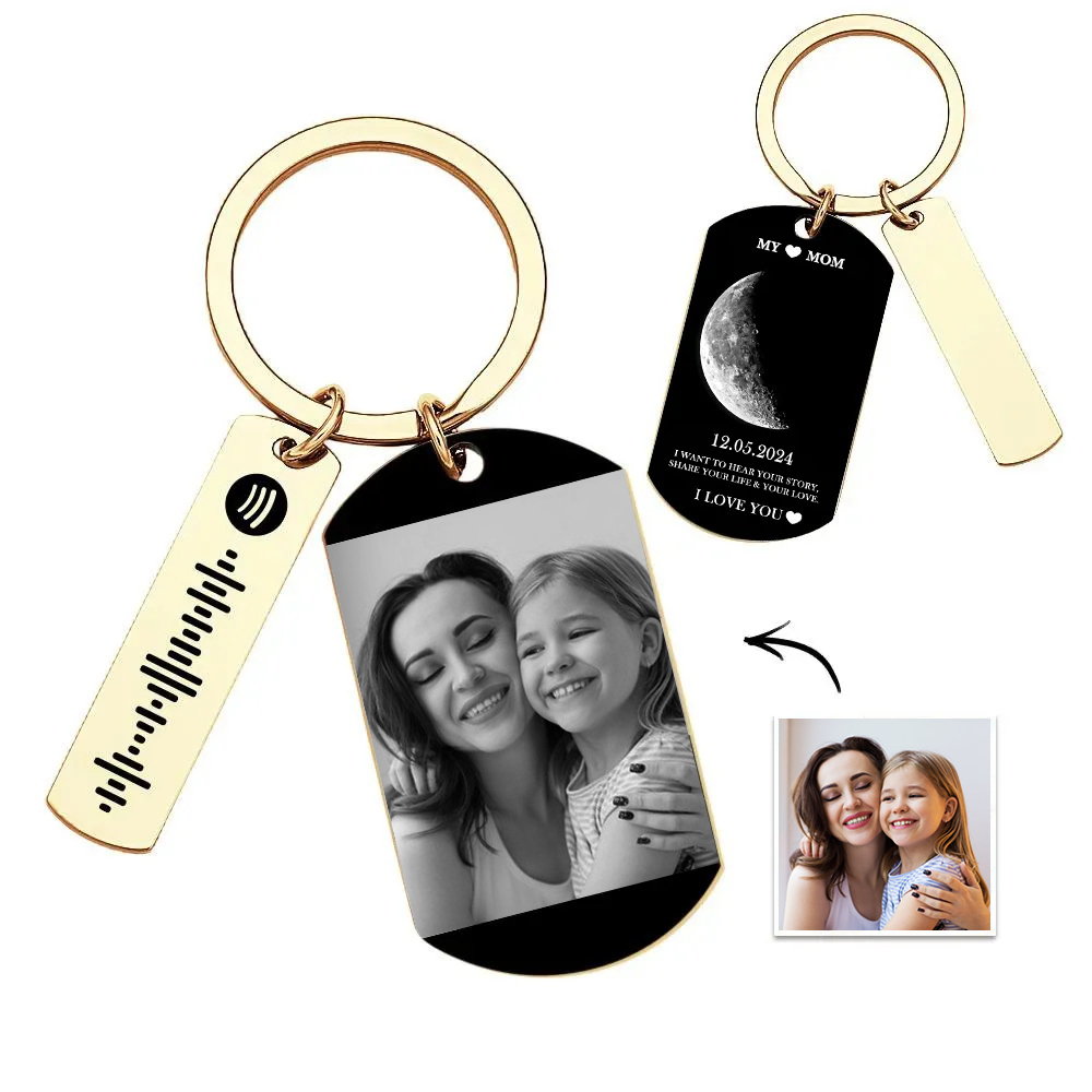 Custom Moon Phase Tag Keychain Personalized Spotify Custom Picture & Music Song Code Couples Photo Keyring Mother's Day Gift - soufeelau