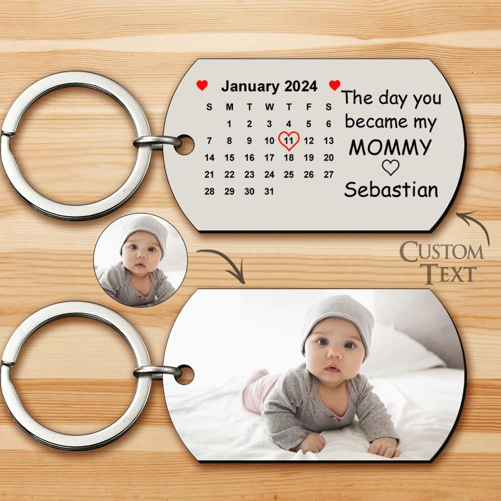 Custom Photo The Day You Became My Mommy Calendar Keychain Gift for Mother Personalized Aluminum Keyring - soufeelau