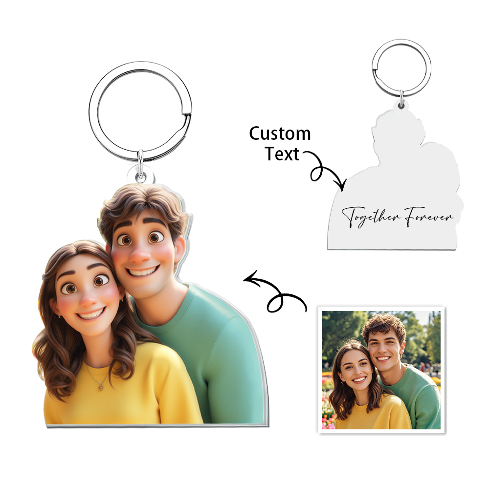 Custom Cartoon Style Photo Keychain Titanium Steel Keychain Memorial Gifts Couple Gifts - soufeelau