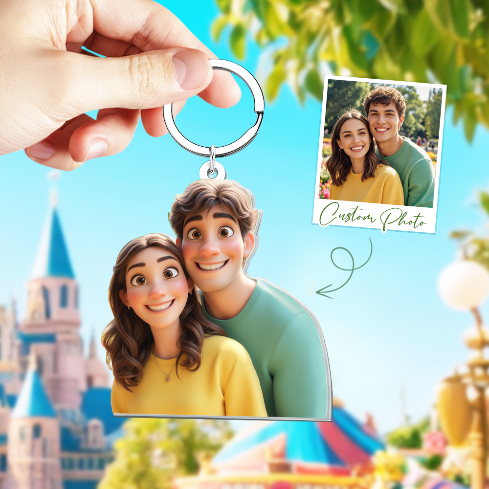 Custom Cartoon Style Photo Keychain Titanium Steel Keychain Memorial Gifts Couple Gifts - soufeelau