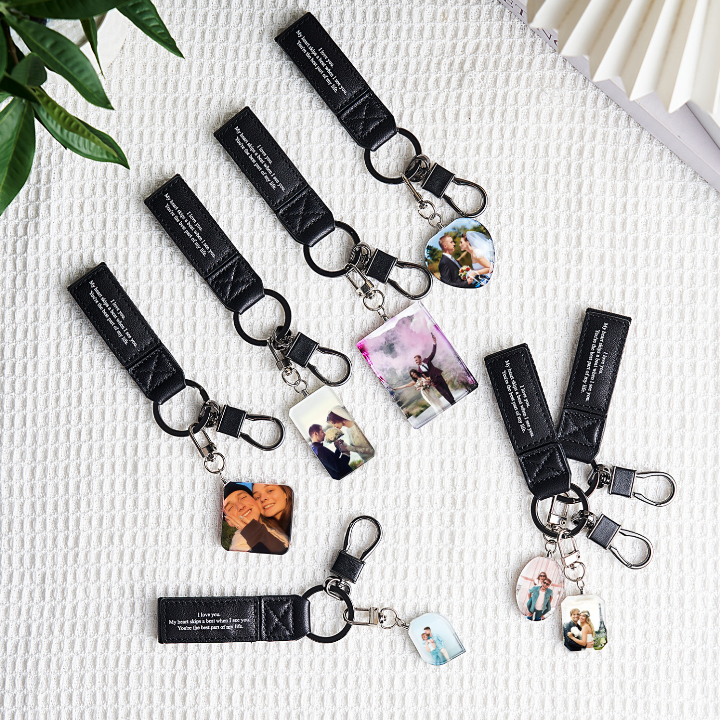 Custom Double Sided Photo Crystal Keychain Engraved Leather Keychain Gifts For Her Wedding Gifts - soufeelau