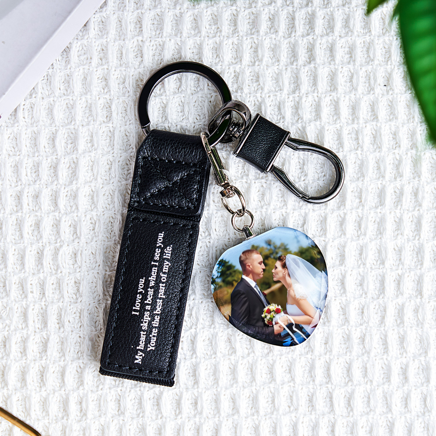 Custom Double Sided Photo Crystal Keychain Engraved Leather Keychain Gifts For Her Wedding Gifts - soufeelau