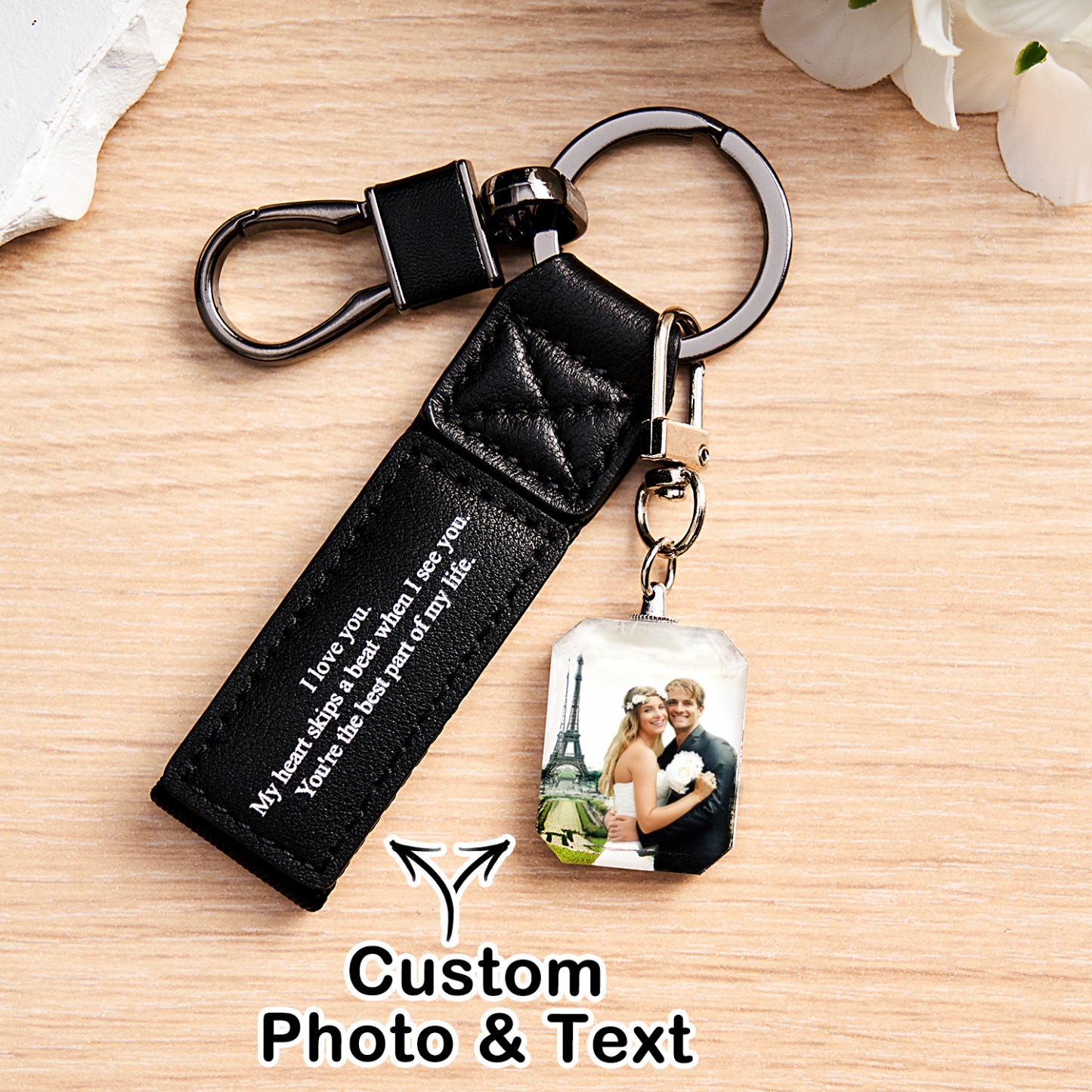 Custom Double Sided Photo Crystal Keychain Engraved Leather Keychain Gifts For Her Wedding Gifts - soufeelau