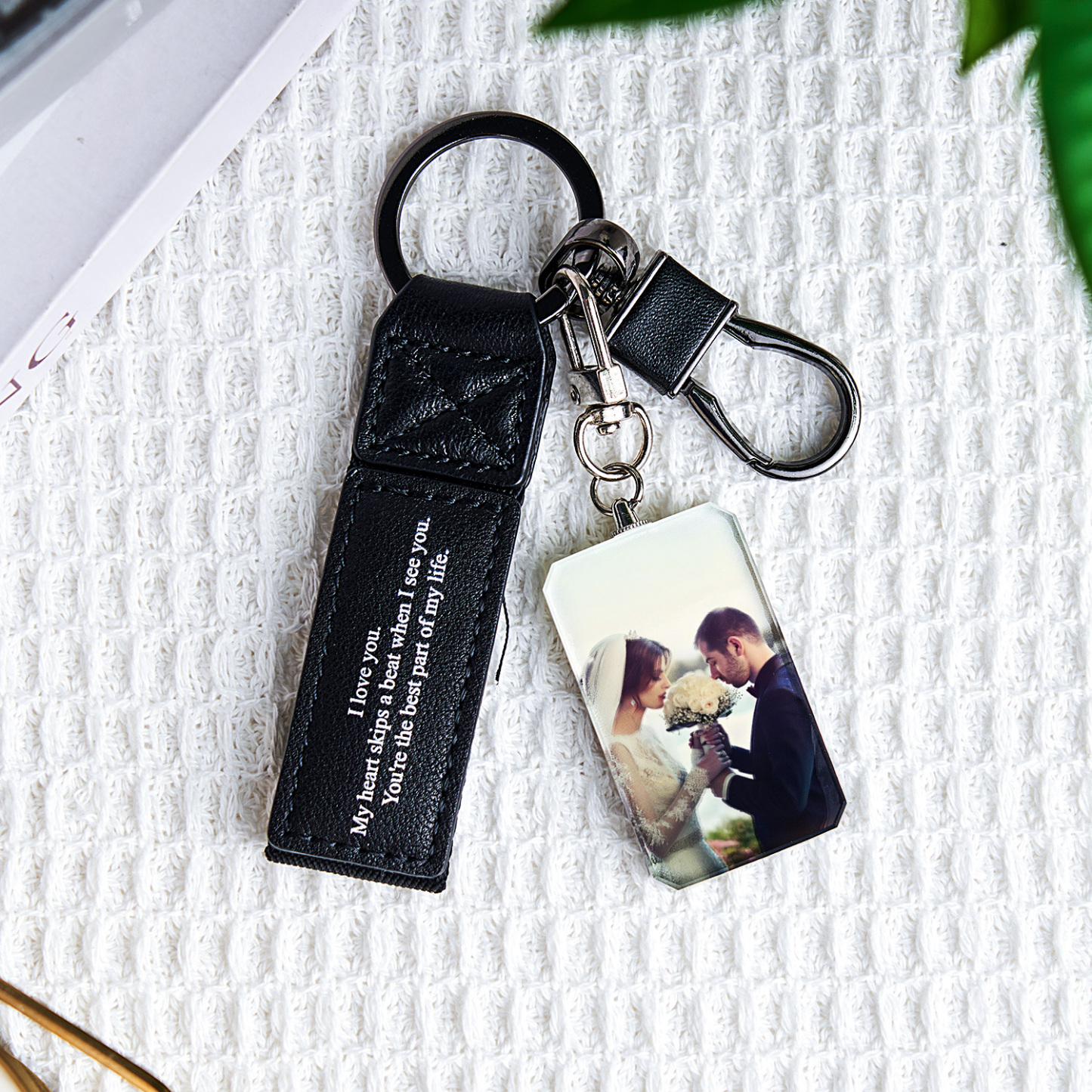 Custom Double Sided Photo Crystal Keychain Engraved Leather Keychain Gifts For Her Wedding Gifts - soufeelau
