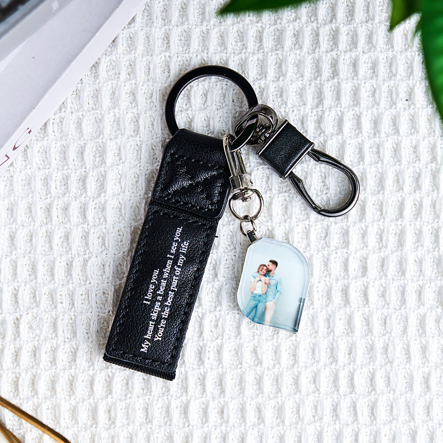 Custom Double Sided Photo Crystal Keychain Engraved Leather Keychain Gifts For Her Wedding Gifts - soufeelau