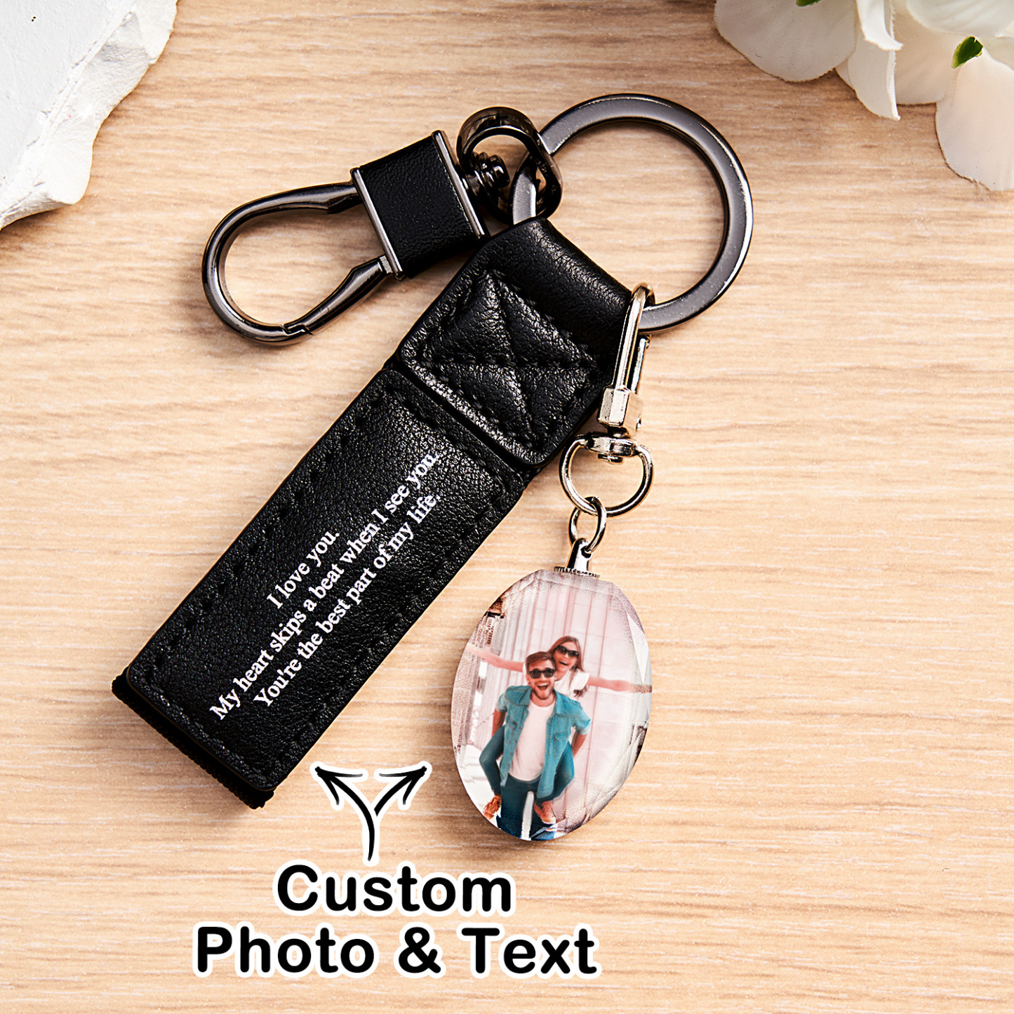 Custom Double Sided Photo Crystal Keychain Engraved Leather Keychain Gifts For Her Wedding Gifts - soufeelau