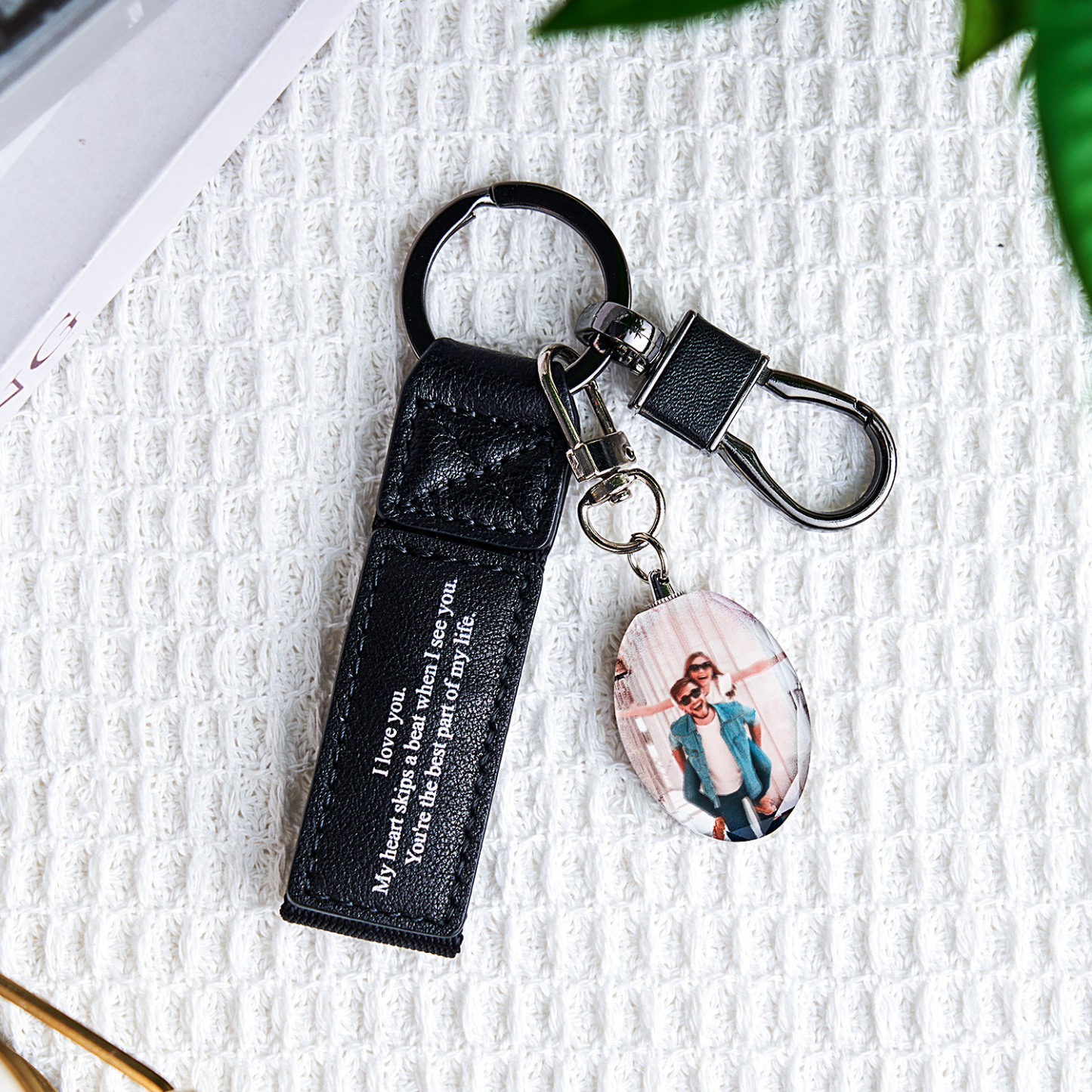 Custom Double Sided Photo Crystal Keychain Engraved Leather Keychain Gifts For Her Wedding Gifts - soufeelau