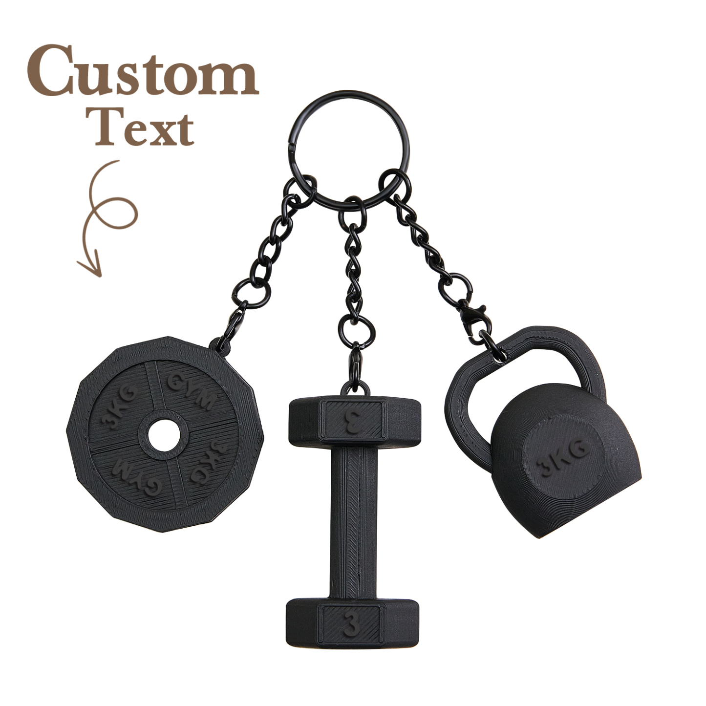 Personalized 3D Printed Dumbbell Kettlebell Weight Plate Mix Bag Charm Keychain with Name Birthday Gym Sports Gift for Fitness Enthusiasts - soufeelau