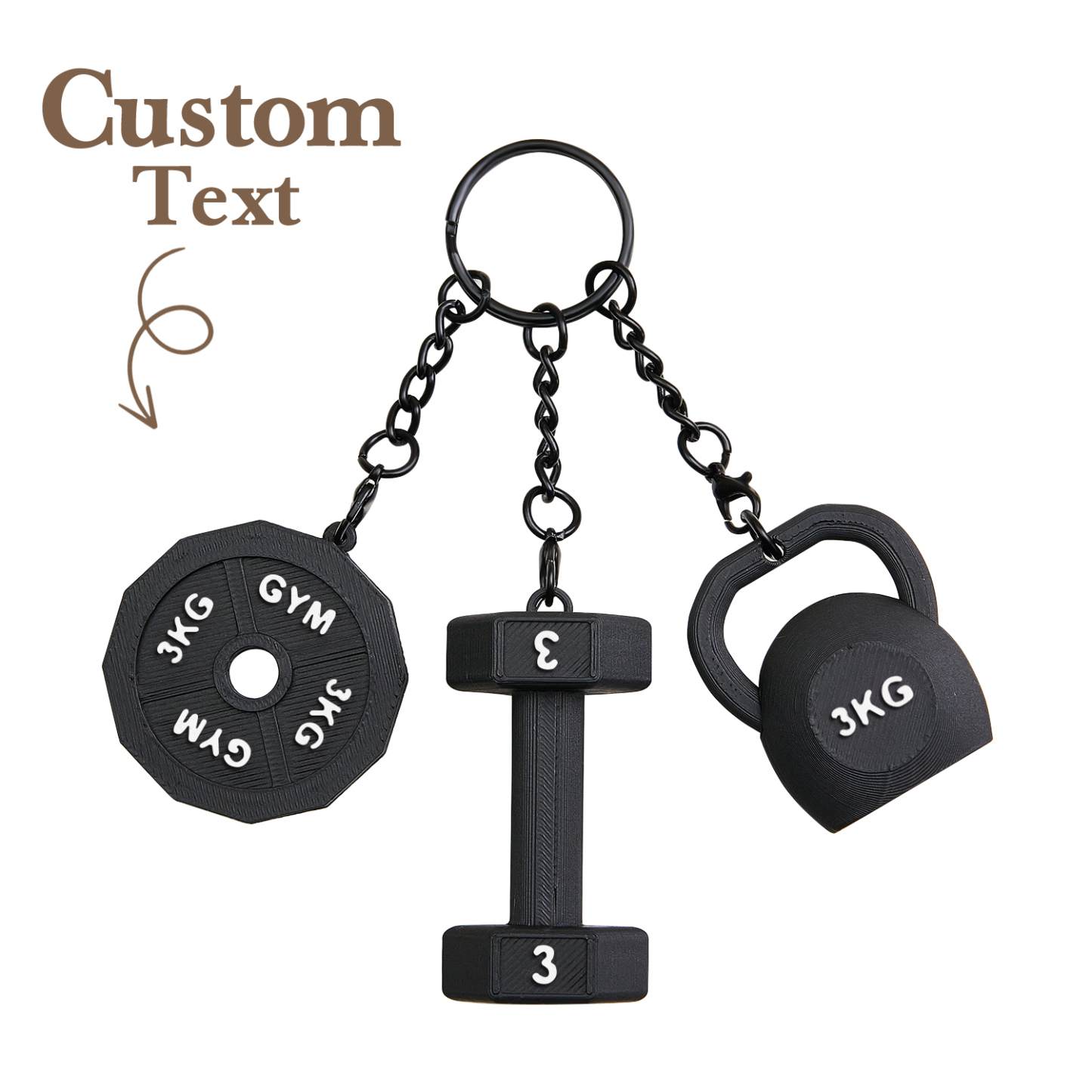Personalized 3D Printed Dumbbell Kettlebell Weight Plate Mix Bag Charm Keychain with Name Birthday Gym Sports Gift for Fitness Enthusiasts - soufeelau