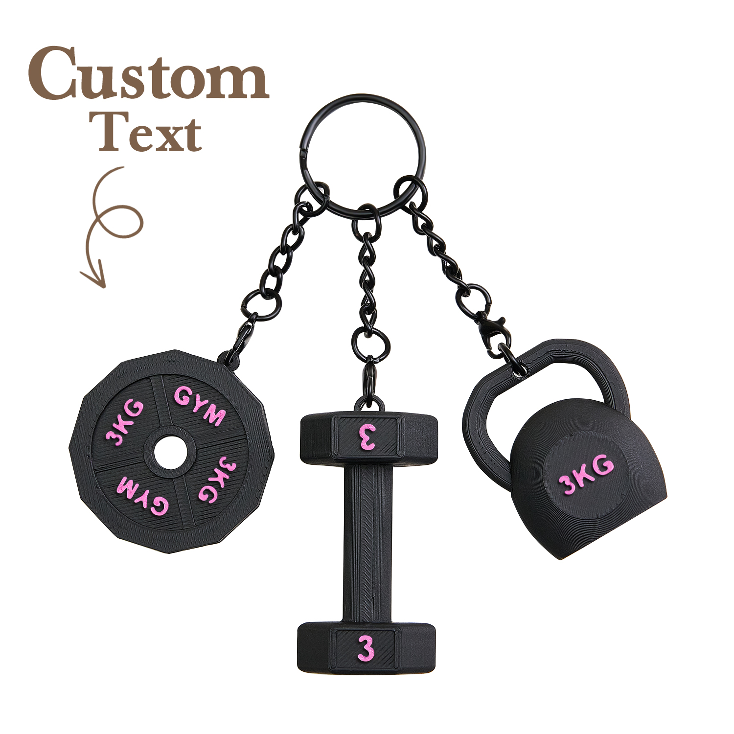 Personalized 3D Printed Dumbbell Kettlebell Weight Plate Mix Bag Charm Keychain with Name Birthday Gym Sports Gift for Fitness Enthusiasts - soufeelau