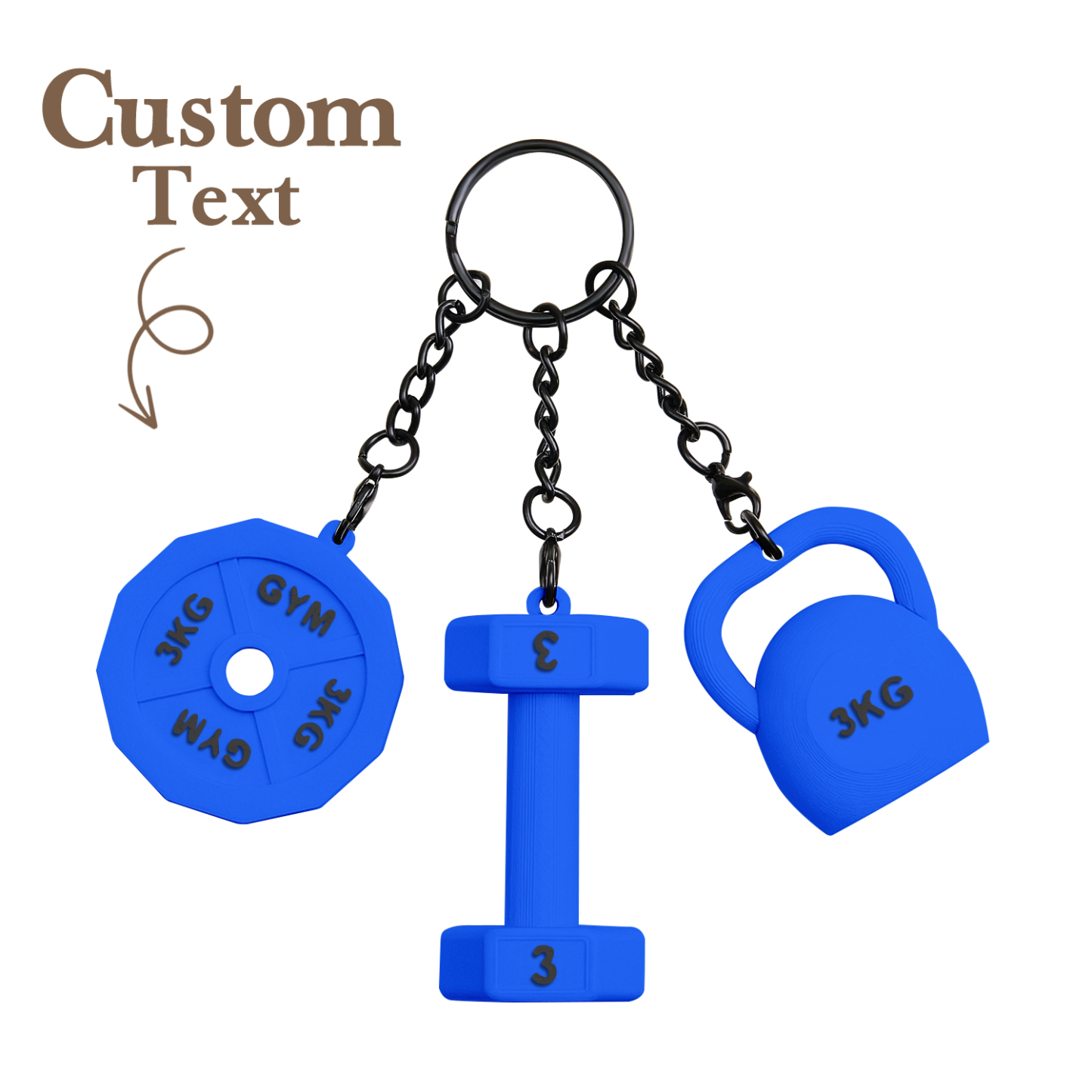 Personalized 3D Printed Dumbbell Kettlebell Weight Plate Mix Bag Charm Keychain with Name Birthday Gym Sports Gift for Fitness Enthusiasts - soufeelau