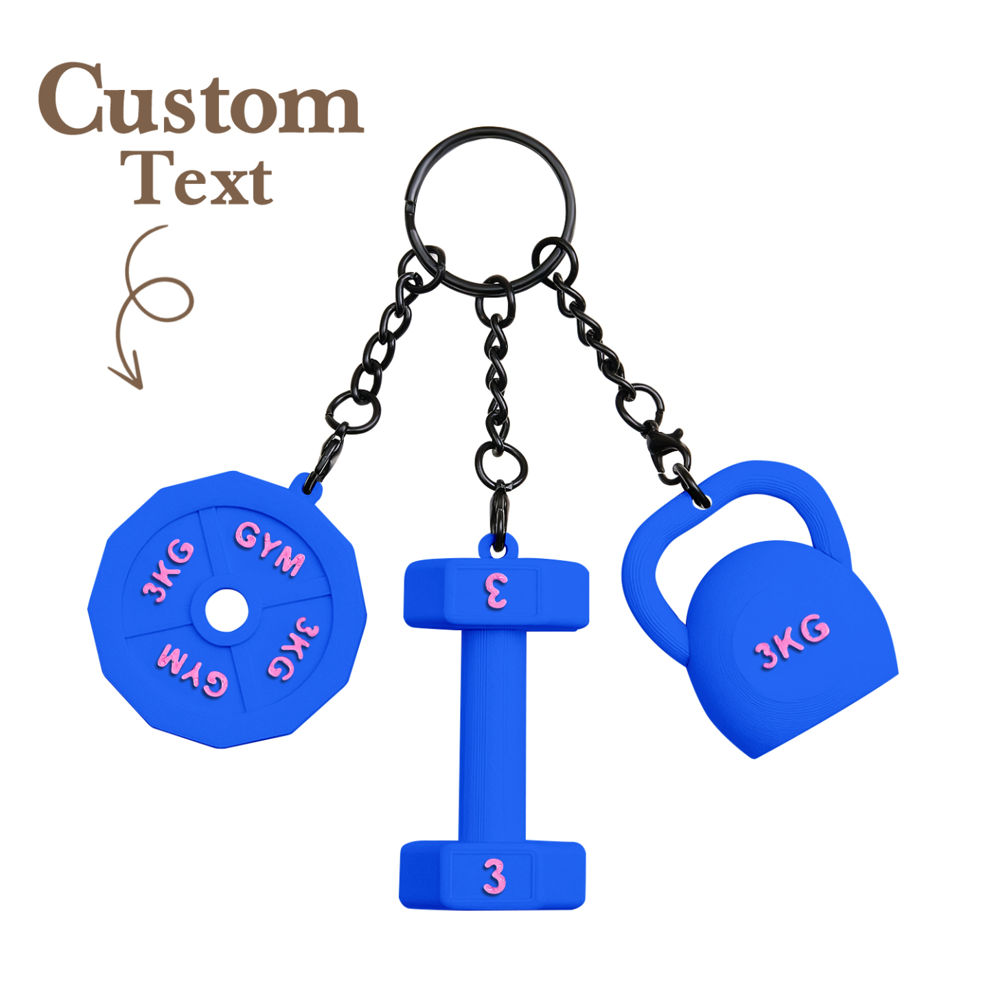 Personalized 3D Printed Dumbbell Kettlebell Weight Plate Mix Bag Charm Keychain with Name Birthday Gym Sports Gift for Fitness Enthusiasts - soufeelau