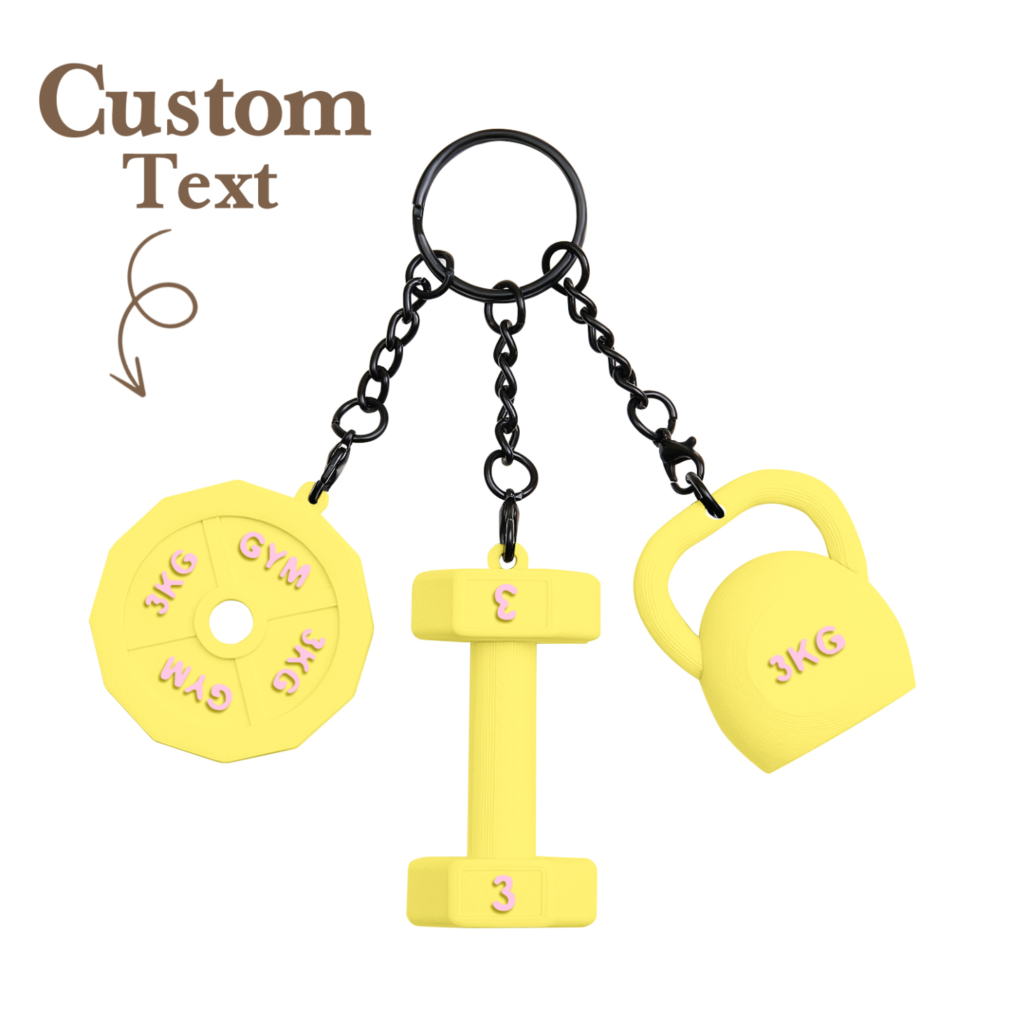 Personalized 3D Printed Dumbbell Kettlebell Weight Plate Mix Bag Charm Keychain with Name Birthday Gym Sports Gift for Fitness Enthusiasts - soufeelau