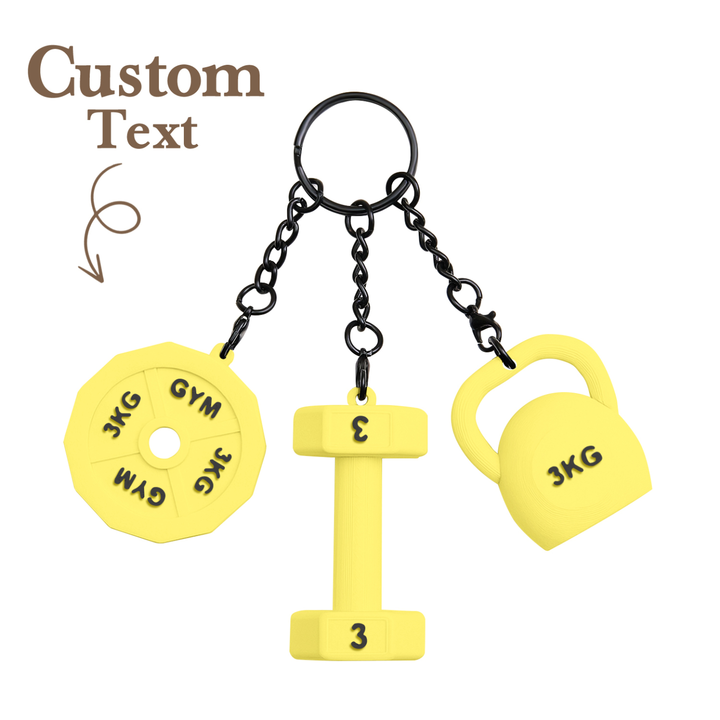 Personalized 3D Printed Dumbbell Kettlebell Weight Plate Mix Bag Charm Keychain with Name Birthday Gym Sports Gift for Fitness Enthusiasts - soufeelau