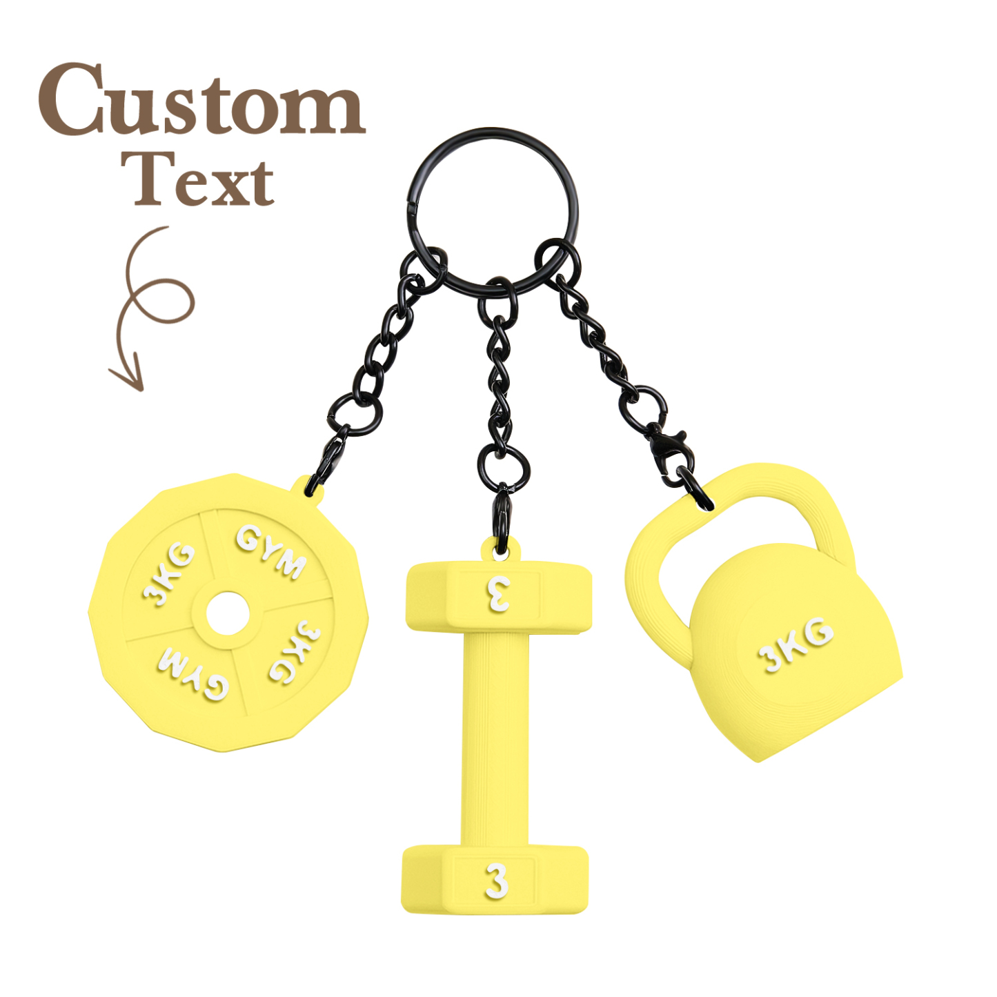 Personalized 3D Printed Dumbbell Kettlebell Weight Plate Mix Bag Charm Keychain with Name Birthday Gym Sports Gift for Fitness Enthusiasts - soufeelau