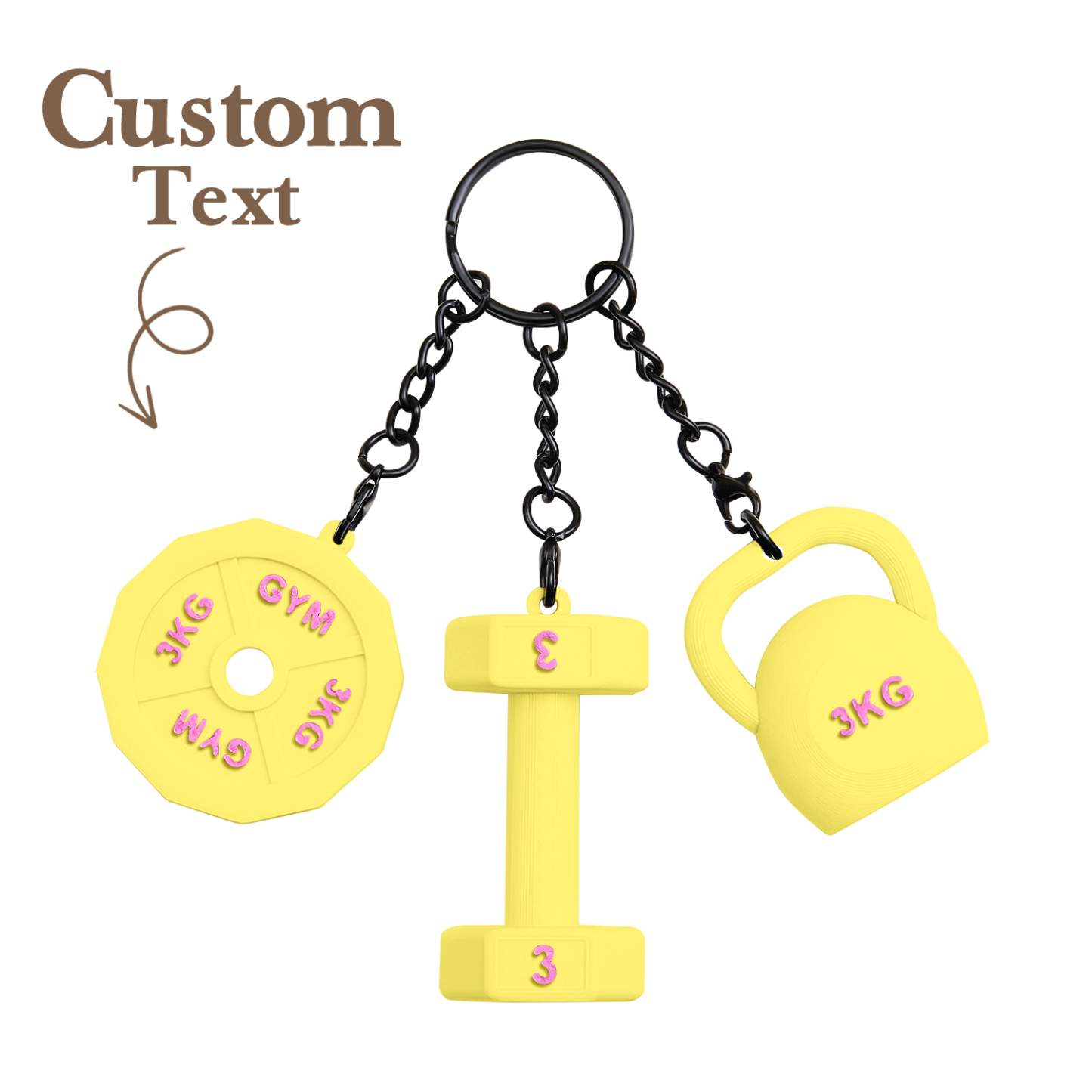 Personalized 3D Printed Dumbbell Kettlebell Weight Plate Mix Bag Charm Keychain with Name Birthday Gym Sports Gift for Fitness Enthusiasts - soufeelau
