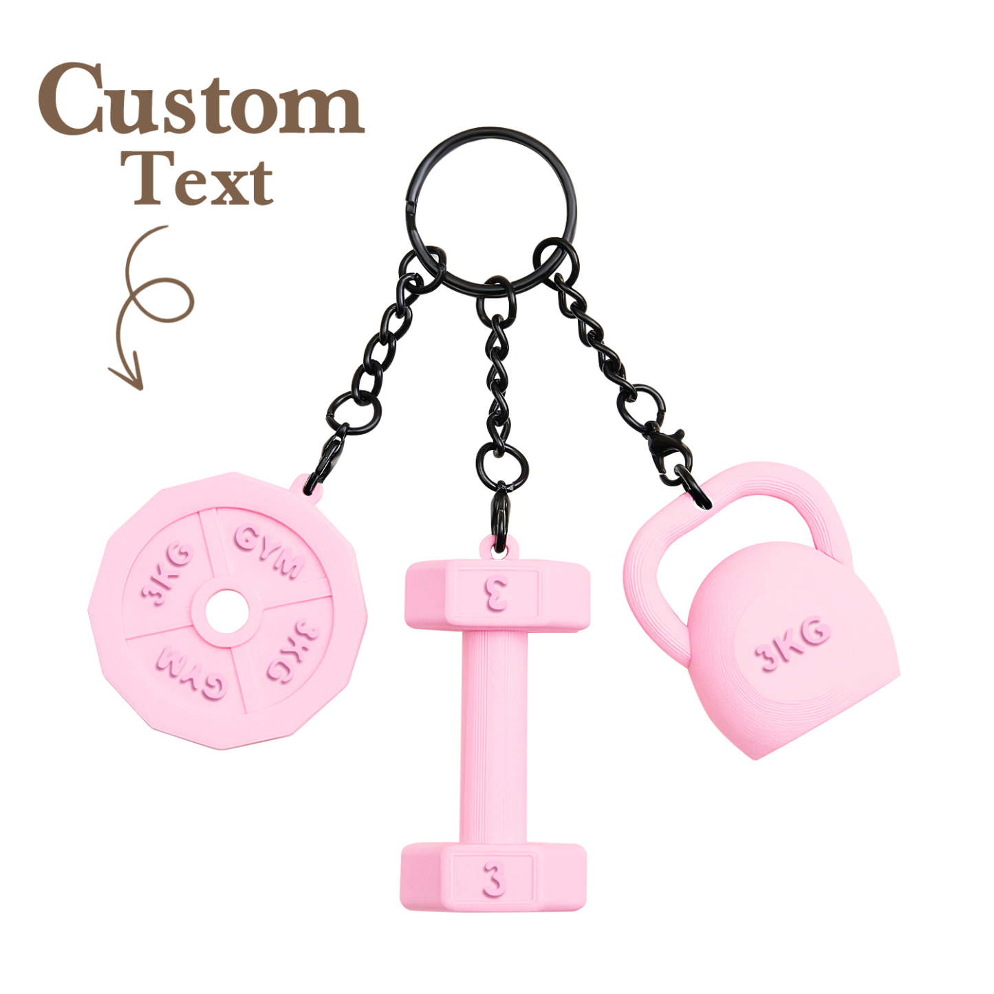 Personalized 3D Printed Dumbbell Kettlebell Weight Plate Mix Bag Charm Keychain with Name Birthday Gym Sports Gift for Fitness Enthusiasts - soufeelau