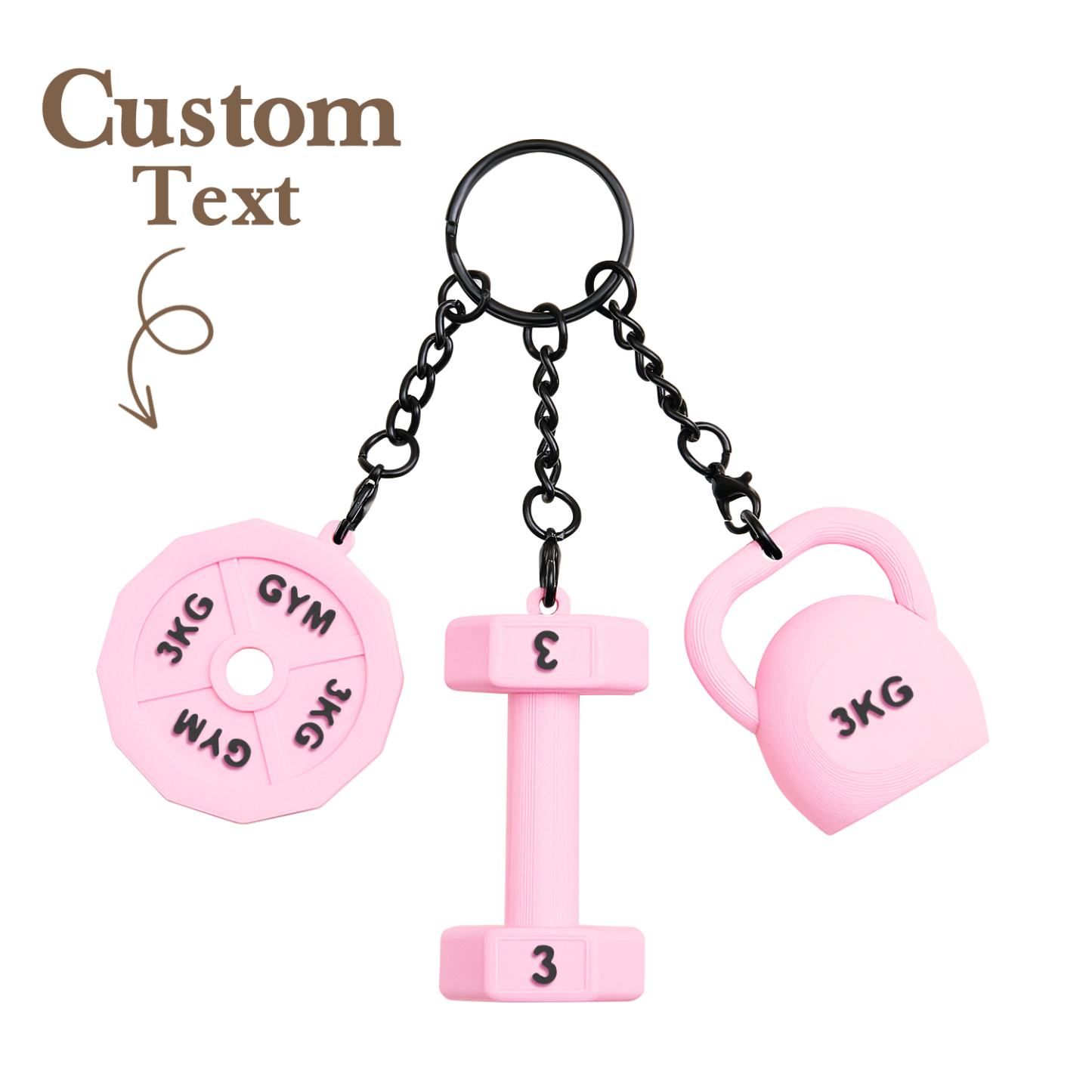 Personalized 3D Printed Dumbbell Kettlebell Weight Plate Mix Bag Charm Keychain with Name Birthday Gym Sports Gift for Fitness Enthusiasts - soufeelau